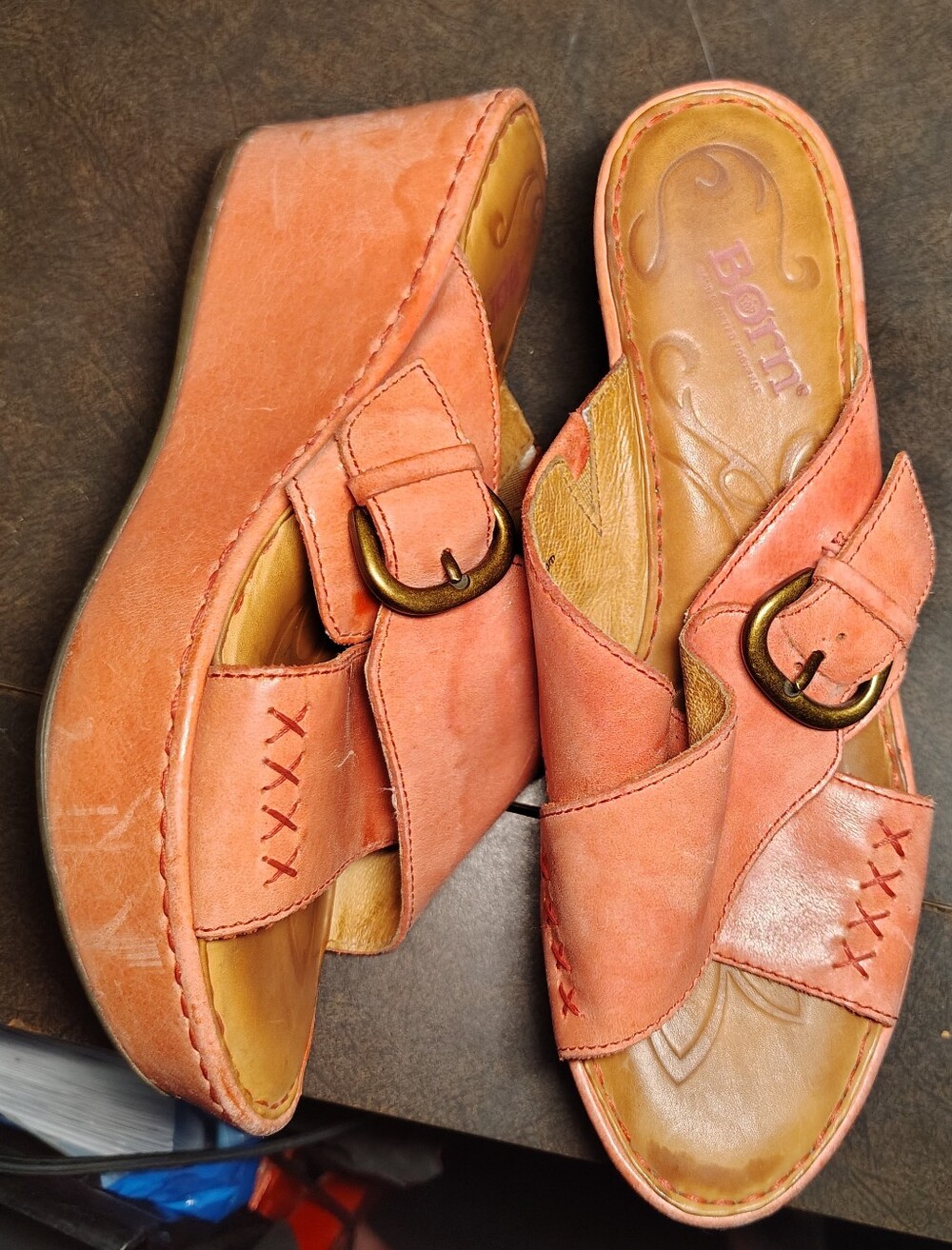 Born Women’s Coral Leather Wedge Slide Sandals
